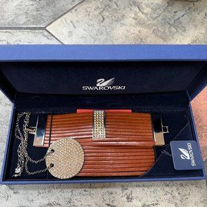 NWT DANIEL SWAROVSKI PARIS Citrine Crystal with Cognac Leather Set